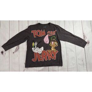 Tom & Jerry Boys Shirt Long Sleeve Brown Size M Old Navy Pullover Cartoon